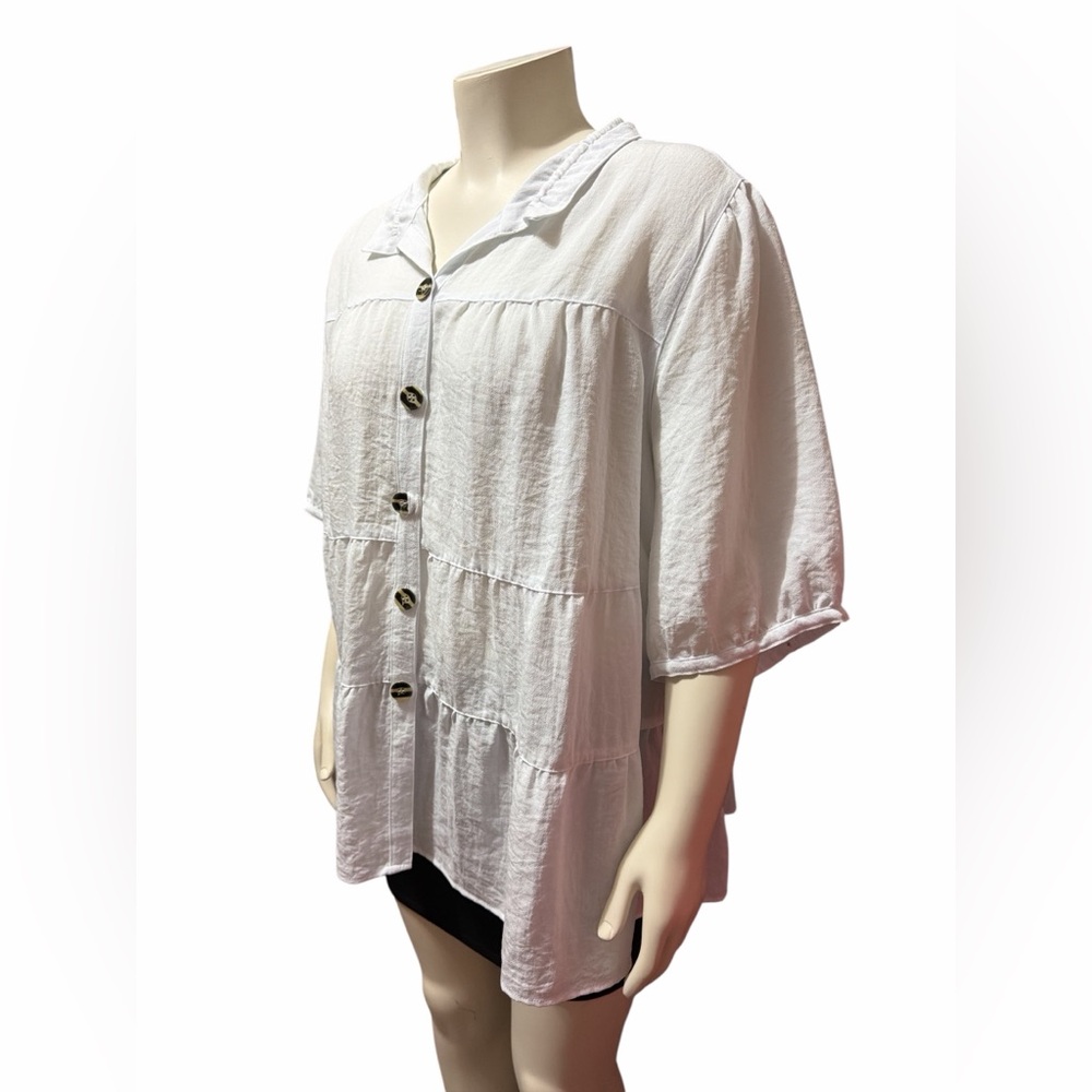 John Mark Plus Sz 3X White Tiered Button Front Blouse Top Boho Oversized Shirt - Picture 3 of 8